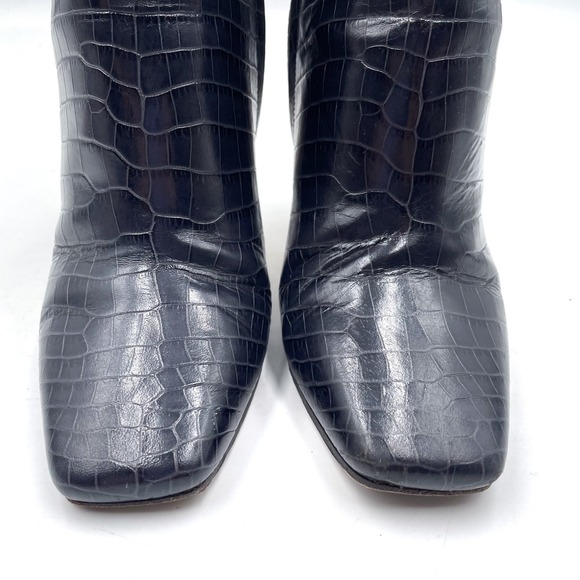 Jimmy Choo Minori Croc Booties Dusk Leather Square Toe Heels Ankle Sz 37 / 7 - Picture 3 of 11